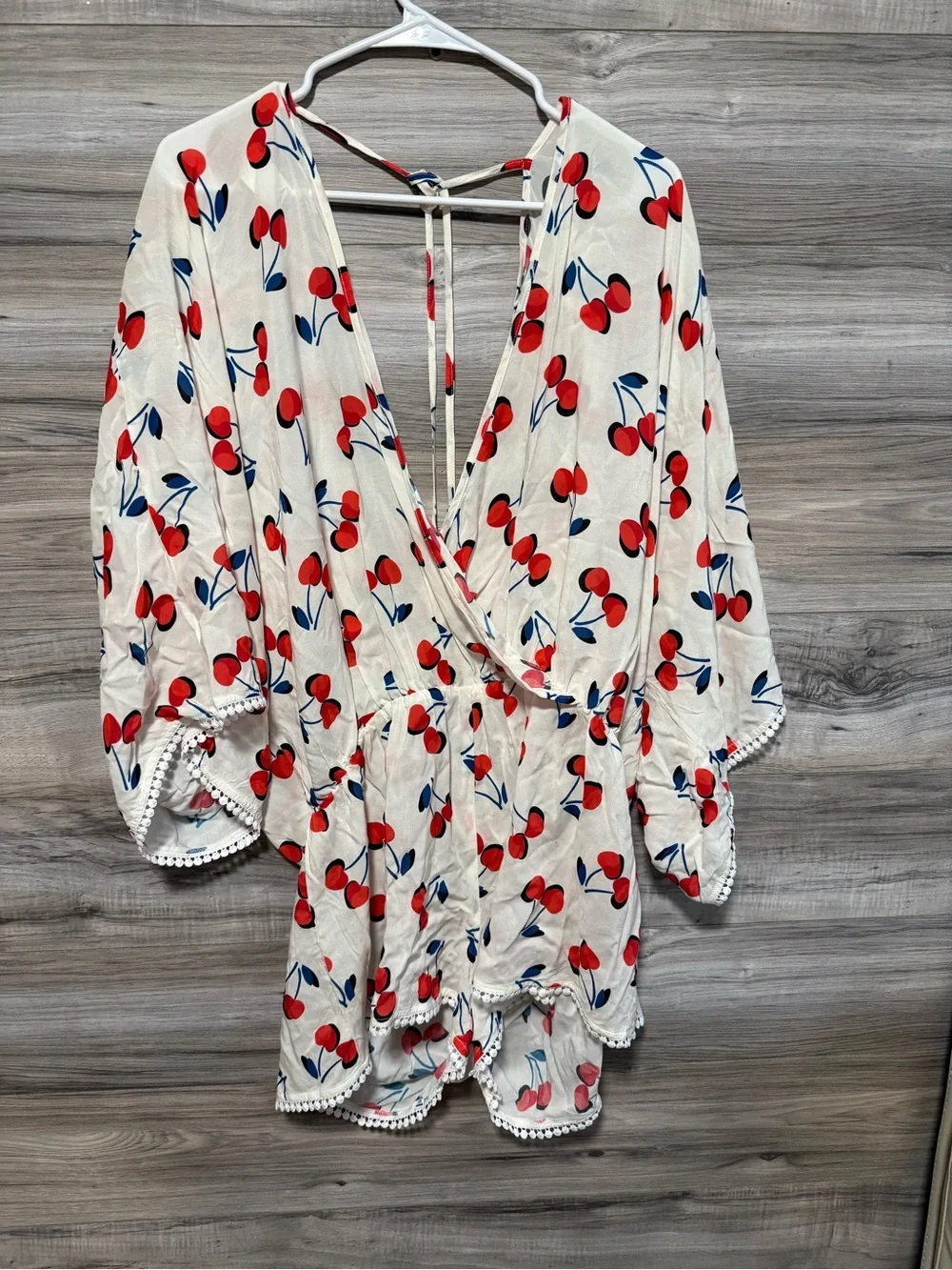 Kate Spade New York Cherry Toss Kimono Sleeve Cover-Up Romper